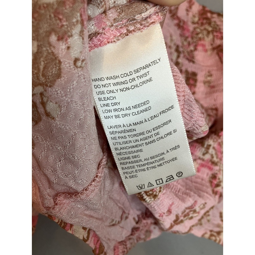 Free People Pink Floral Square Neck Blouse  Puff Sleeve Nwt Size XS Romance Boho - Picture 6 of 6